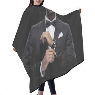 Personality  Man In Bow Tie And Tuxedo Hair Cutting Cape