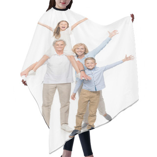 Personality  Happy Grandparents And Kids Hair Cutting Cape