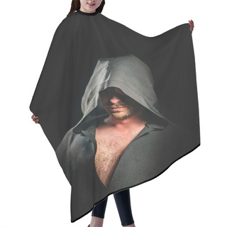 Personality  Portrait Of A Courageous Warrior Wanderer In A Black Cloak. Historical Fantasy. Halloween Hair Cutting Cape