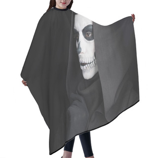 Personality  Woman With Skull Makeup Looking Away Isolated On Black Hair Cutting Cape