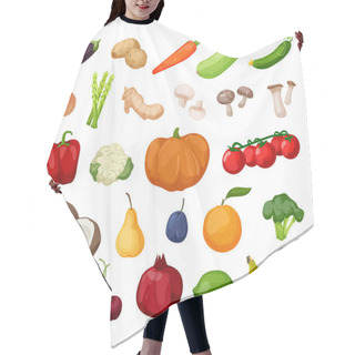 Personality  Set Of Vegetables And Fruits In A Realistic Style. Hair Cutting Cape