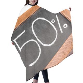 Personality  Number 50 And Percent Sign Written On Chalkboard Isolated On White Hair Cutting Cape