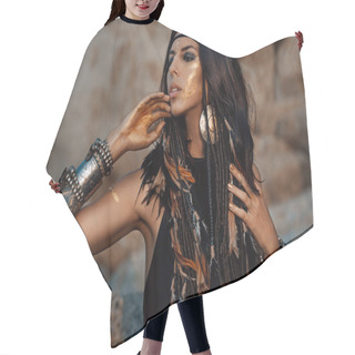 Personality  Tribal Woman Posing Outdoors Hair Cutting Cape