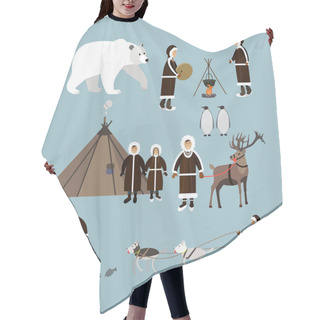 Personality  Vector Set Of Arctic People And Animals Flat Style Icons Hair Cutting Cape