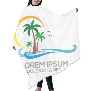 Personality  Logo Beach Holiday Sunset Ocean Vocation Vector Hair Cutting Cape
