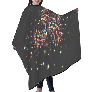 Personality  Traditional Orange Fireworks In Dark Night Sky, Isolated On Black Hair Cutting Cape