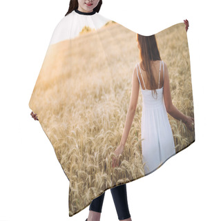 Personality  Young Beautiful Happy Woman Spending Time In Nature Hair Cutting Cape