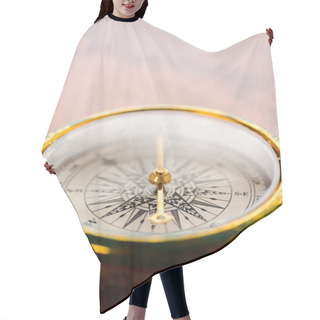 Personality  Close Up Of Vintage Compass With Golden Arrow  Hair Cutting Cape