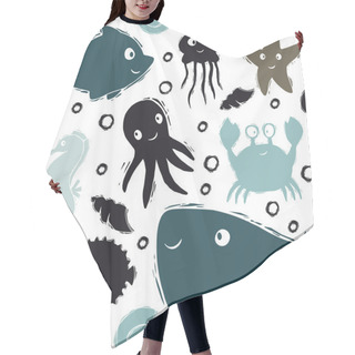 Personality  Sea Baby Cute Seamless Pattern. Sweet Dolphin, Jellyfish, Starfish, Seahorse, Octopus, Crab, Fugue Fish, Whale Print Hair Cutting Cape