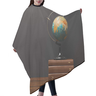 Personality  Globe Near Books On Wooden Textured Table Hair Cutting Cape