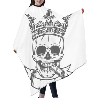 Personality  Skull Smoking Cigar Or Cigarette Smoke In Crown King With Crossed Swords And Ribbon Illustration. Vintage Crowning, Elegant Queen Or King Crowns, Royal Imperial Coronation Symbols. Hair Cutting Cape