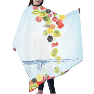 Personality  Flight Fruits And Berries In Water On Blue Background Hair Cutting Cape