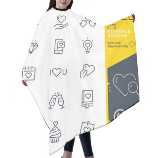 Personality  Lineo Editable Stroke - Love And Valentines Day Line Icons Hair Cutting Cape