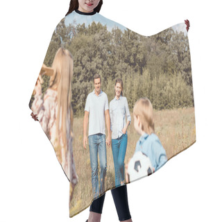 Personality  Happy Young Family Spending Time Together In Nature Hair Cutting Cape