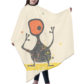 Personality  Cute Black Monster On Retro Grunge Background With Dirty Color Shapes And Stars.  Hair Cutting Cape