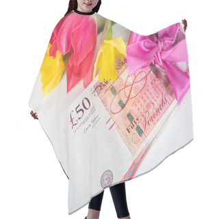 Personality  A Pile Of Banknotes Related Ribbon On Gift. Hair Cutting Cape