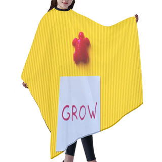 Personality  Top View Of Blue Card With Grow Lettering Near Red Toy Turtle On Yellow Background Hair Cutting Cape