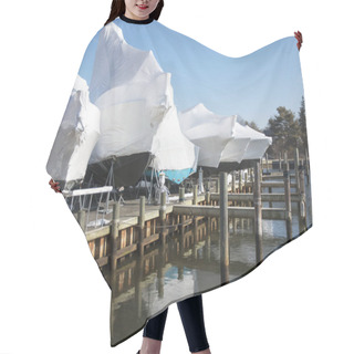 Personality  Boats Shrin Wrapped And Stored For Winter Hair Cutting Cape