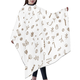 Personality  Herbs And Spices Doodle Hand Drawn Pattern. Hair Cutting Cape