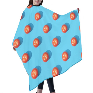 Personality  Top View Of Fresh Tomatoes On Blue Colorful Background, Seamless Pattern Hair Cutting Cape