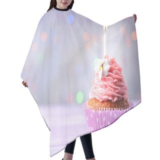 Personality  Delicious Birthday Cupcake On Table On Light Background Hair Cutting Cape