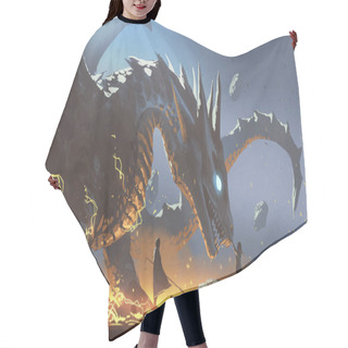 Personality  Fantasy Scene Of A Woman Reaching For The Dragon With A Nearby Lord, Digital Art Style, Illustration Painting Hair Cutting Cape