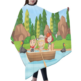 Personality  Camping Kid On Paddle Boat Illustration Hair Cutting Cape