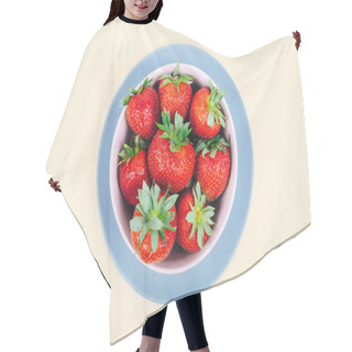 Personality  Fresh Strawberries In Bowl On Pastel Yellow Background. Hair Cutting Cape