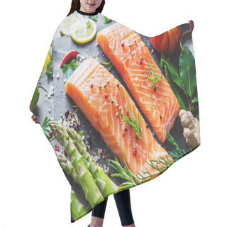 Personality  Fresh Salmon Fillet With Aromatic Herbs, Spices And Vegetables Hair Cutting Cape