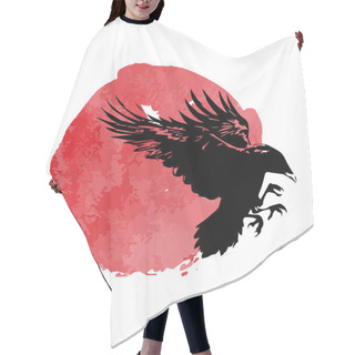 Personality  Flying Crows. Vector Ink Painting. Grunge Design With Blots Silhouette Of A Crow. Hair Cutting Cape