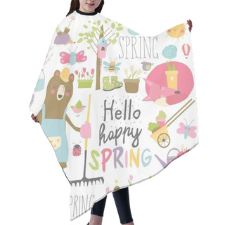 Personality  Set Of Cartoon Animals And Spring Elements Hair Cutting Cape