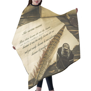 Personality  Roll Of Parchment With A Pen And Inkwel Hair Cutting Cape
