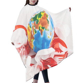 Personality  Plastic Trash Scattered Around Globe On White Background Hair Cutting Cape
