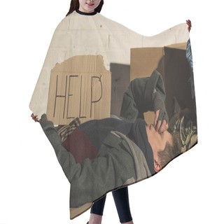 Personality  Homeless Misery Man Lying On Cardboard, With 