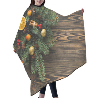 Personality  Christmas Decoration On Wooden Table Hair Cutting Cape