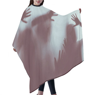 Personality  Blurry Scary Silhouettes Of People Touching Frosted Glass With Hands Hair Cutting Cape