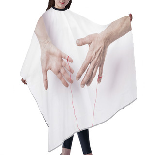 Personality  Woman And Man With Red String Of Fate Hair Cutting Cape