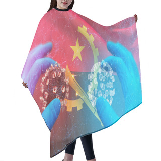 Personality  Medical Molecular Conceptwith Backgroung Of Waving National Flag Of Angola. Waved Highly Detailed Close-up 3D Render. Hair Cutting Cape