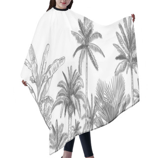 Personality  Seamless Horizontal Tropical Background. Hand Drawn Palm Trees, Sketch Exotic Tropic Jungle Leaves And Paradise Palm Tree Vector Wallpaper Illustration Hair Cutting Cape