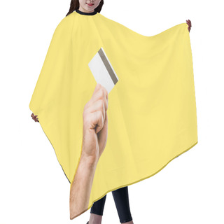 Personality  Cropped Shot Of Person Holding Credit Card Isolated On Yellow Hair Cutting Cape