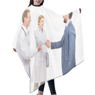 Personality  Smiling Businessman And Doctors  Hair Cutting Cape