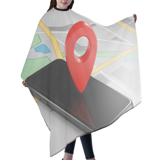 Personality  Red GPS Pin On Smartphone And Map. 3D Rendering Hair Cutting Cape