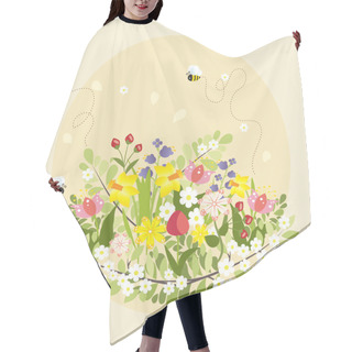 Personality  Spring Flowers Lovely Beautiful Bee Cartoon Vector Illustration Hair Cutting Cape