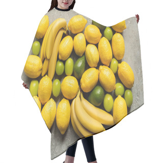 Personality  Top View Of Colorful Bananas, Avocado, Limes And Lemons On Grey Concrete Surface Hair Cutting Cape
