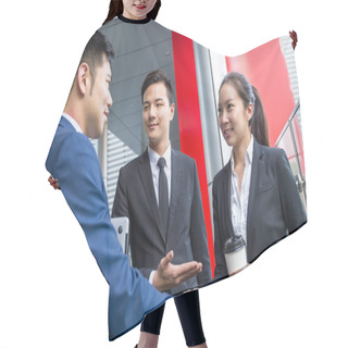 Personality  Businessman Introduce His New Partner Hair Cutting Cape