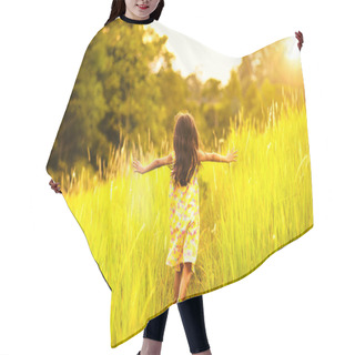 Personality  Little Girl Running On Meadow With Sunset Hair Cutting Cape