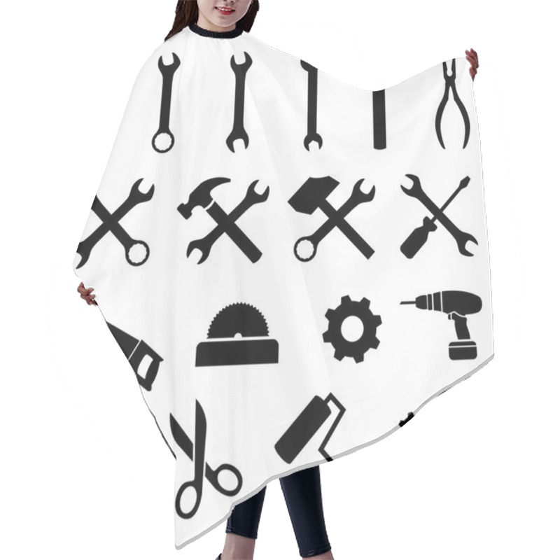 Personality  Set Of Black Flat Icons - Tools, Technology And Work Hair Cutting Cape