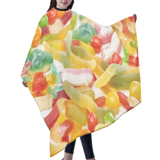 Personality  Close Up View Of Colorful Gummy Spooky Halloween Sweets Hair Cutting Cape