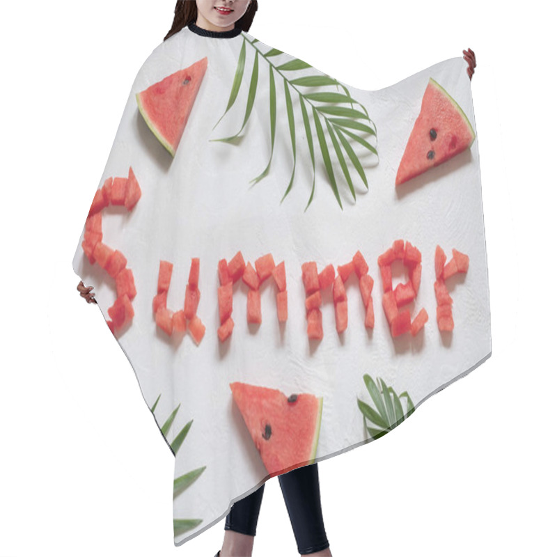 Personality  Sliced Watermelon On White Background. Summer Concept. Hair Cutting Cape