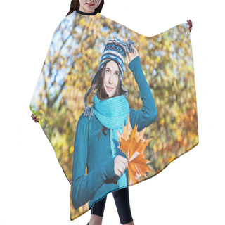 Personality  Beautiful Girl With Leaves On An Sunny Autumn-day Hair Cutting Cape